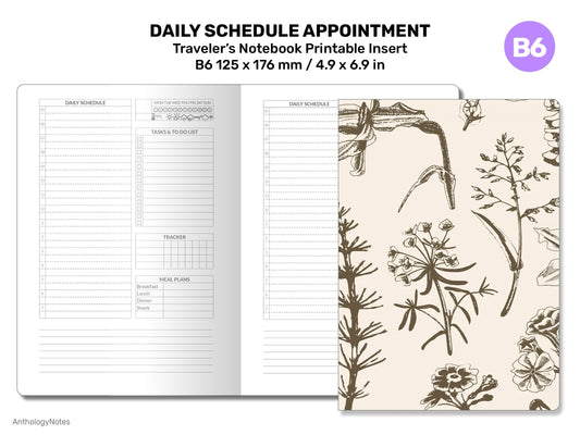 TN B6 Day on A Page Daily Appointment Printable Traveler's Notebook Insert