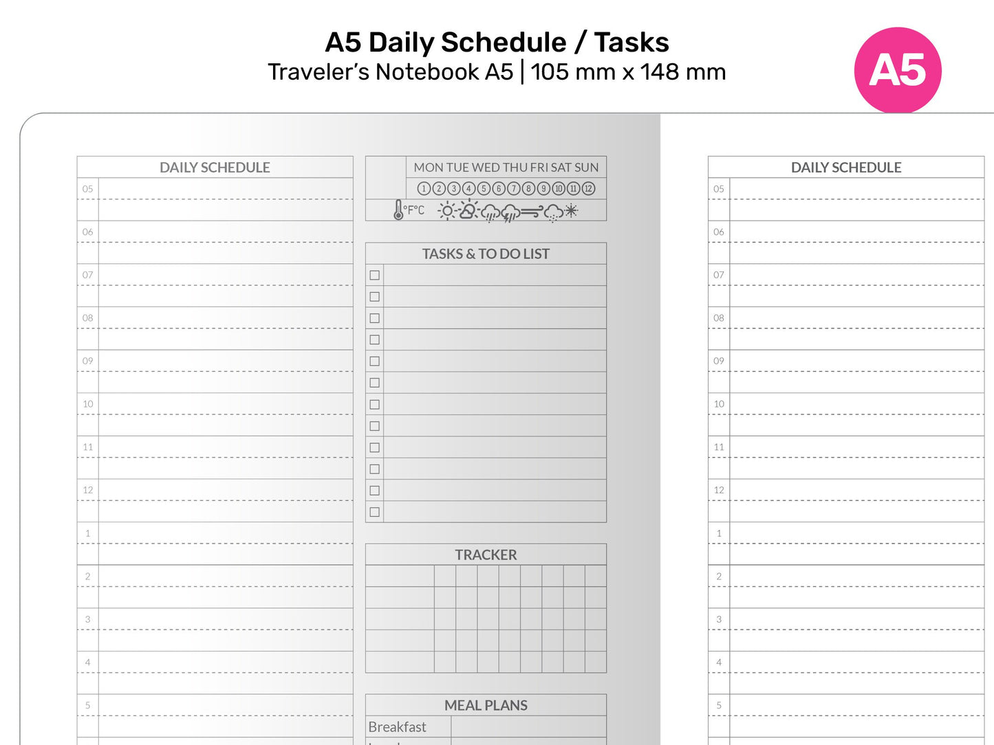A5 TN DAILY Schedule Appointment Tasks & Tracker Printable Planner Insert A522-001
