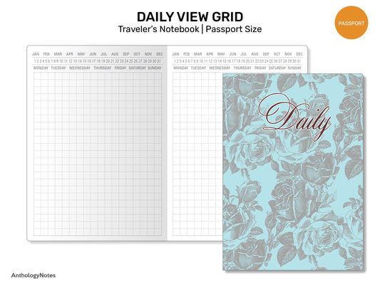 PASSPORT Daily View GRID - Printable Traveler's Notebook Insert (Do1P) Day on 1 Page - Minimalist