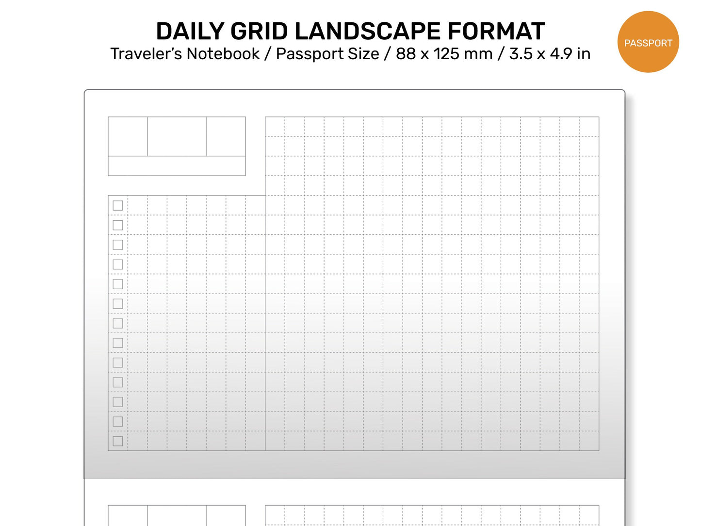 TN Passport DAILY GRID Landscape Format Printable Traveler's Notebook Refill for Left-Handed / Lefties Minimalist Functional PP22-001