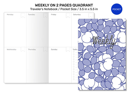 Pocket  Weekly View Vertical Quadrant Traveler's Notebook Printable Insert Field Notes Wo2P