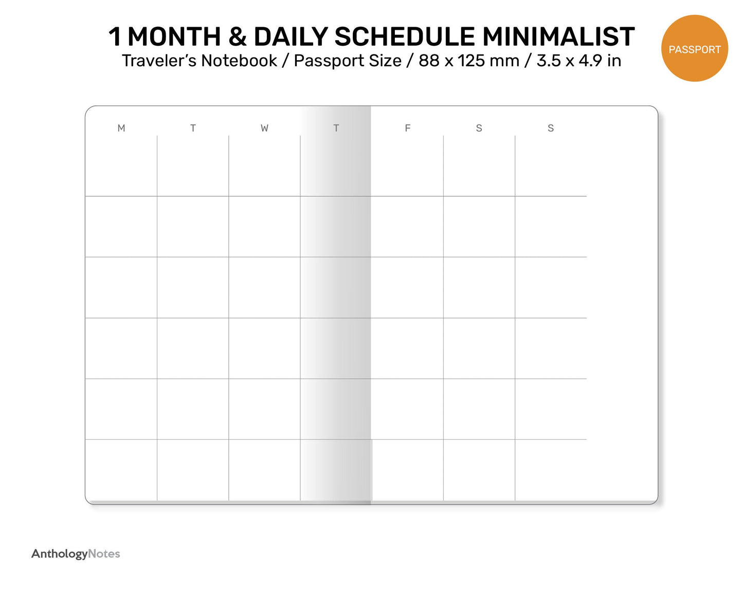 Monthly & Daily PASSPORT TN Printable Refill Insert Minimalist Traveler's Notebook