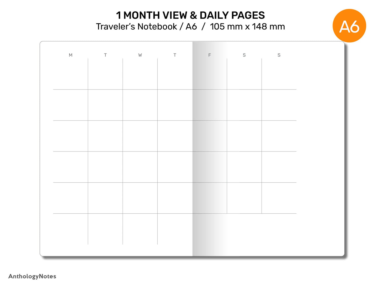 A6 TN Monthly Daily Schedule Mix - Minimalist & Functional Midori Inspired Traveler's Notebook Printable Refill Insert