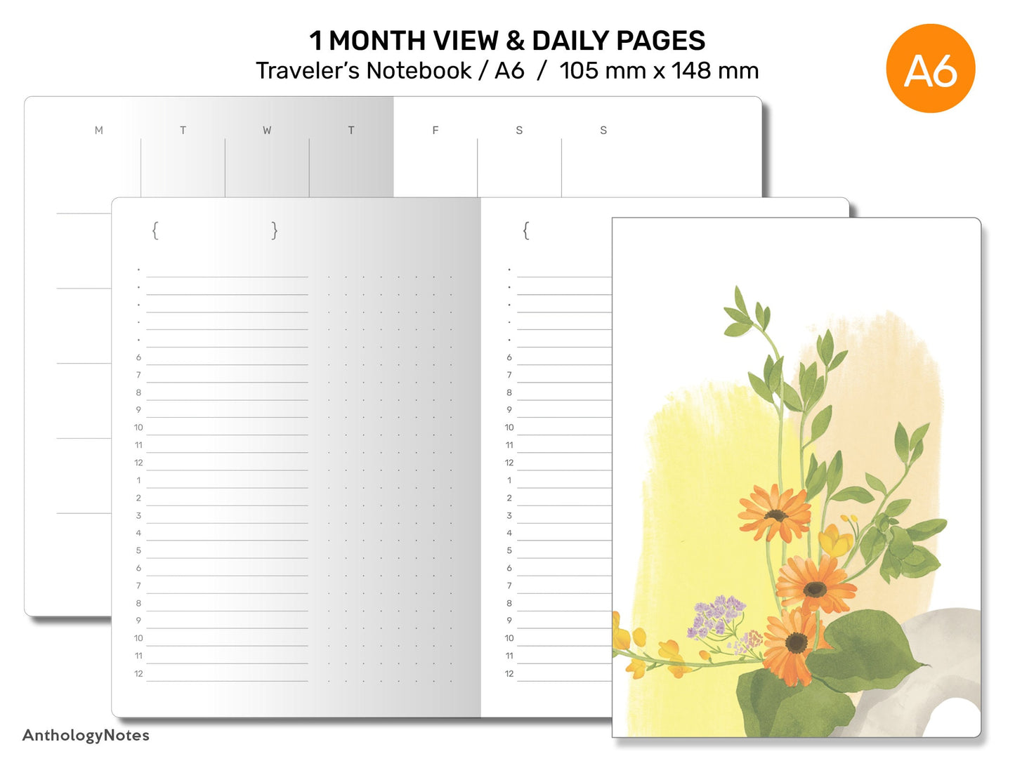 A6 TN Monthly Daily Schedule Mix - Minimalist & Functional Midori Inspired Traveler's Notebook Printable Refill Insert