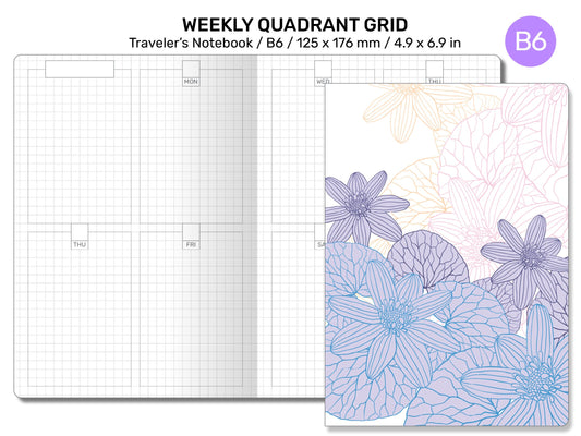 B6 TN Weekly QUADRANT Grid Printable Refill Insert Traveler's Notebook | Minimalist Functional