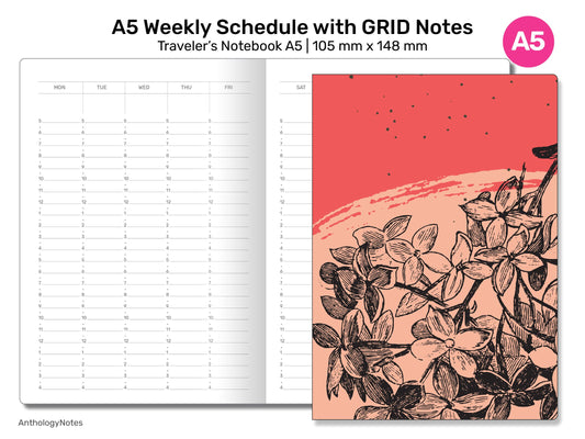 A5 TN WEEKLY Schedule with GRID with 24 hour Time Stamp Printable Insert Traveler's Notebook A522-003