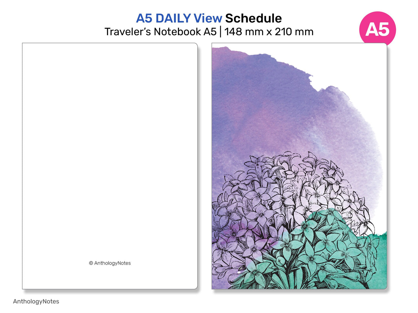 TN A5 DAILY View Appointment Printable Traveler's Notebook Refill Minimalist Printable Planner A522-004-Daily