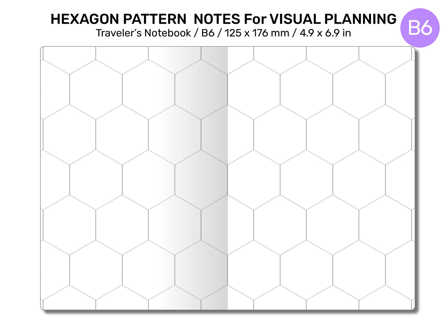 TN B6 Full Hexagon Lines View Traveler's Notebook Printable Insert for Mind Maps Visual Diagram