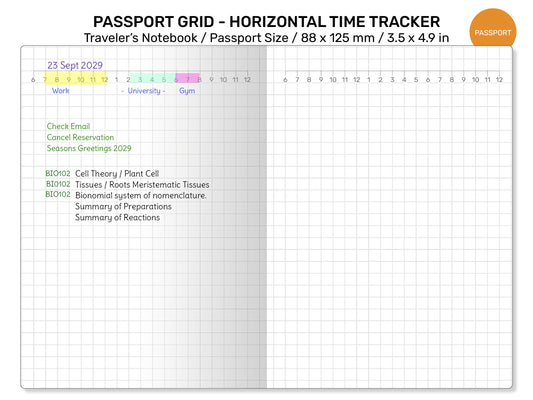 PASSPORT Daily View GRID - Printable Traveler's Notebook Insert (Do1P) Day on 1 Page - Minimalist PP22-003