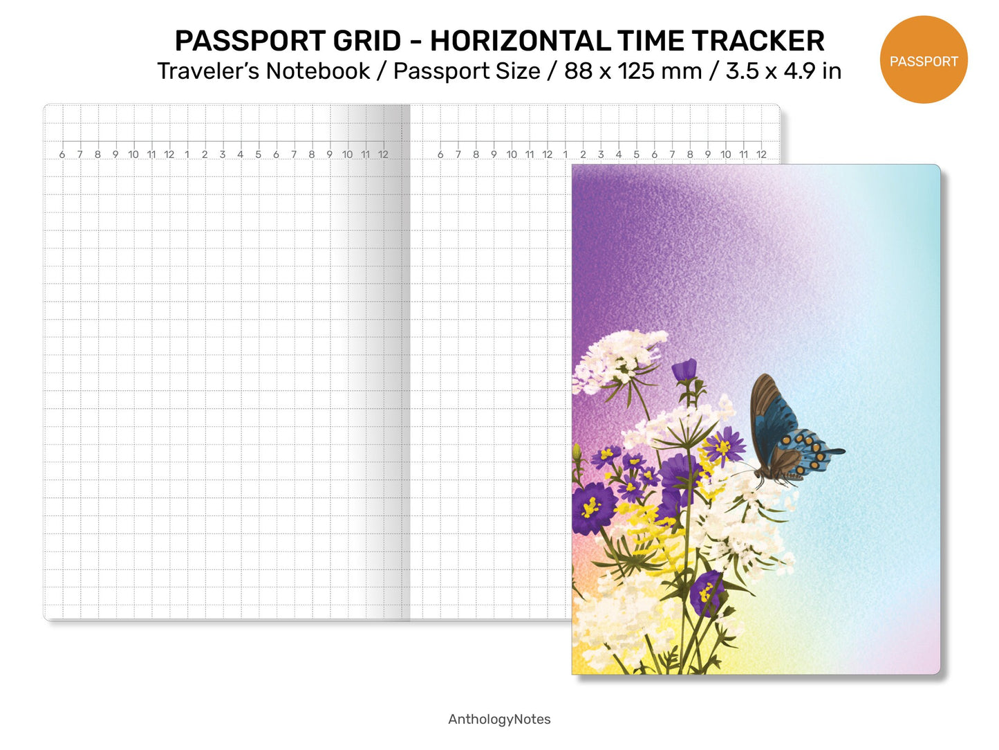 PASSPORT Daily View GRID - Printable Traveler's Notebook Insert (Do1P) Day on 1 Page - Minimalist PP22-003