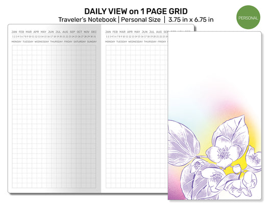 Daily View GRID - Personal Size - Traveler's Notebook - Printable Planner - Do1P Minimalist Functional PER004