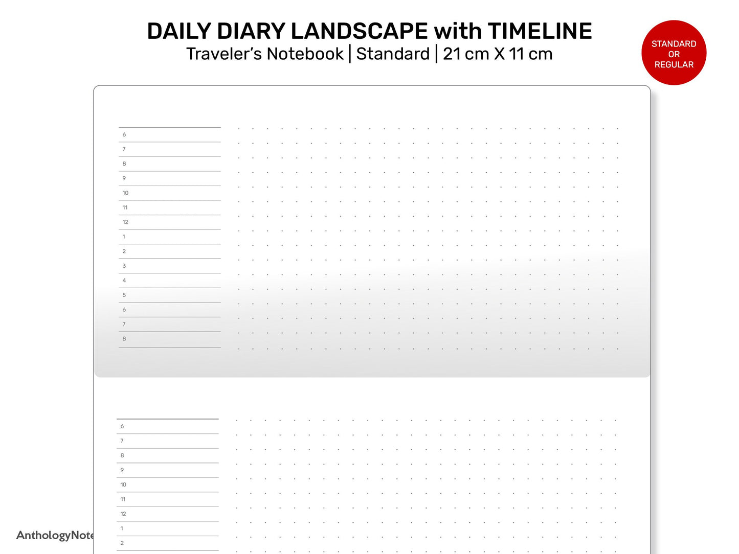 Daily DIARY Landscape TN Standard Printable Minimalist Refill Insert
