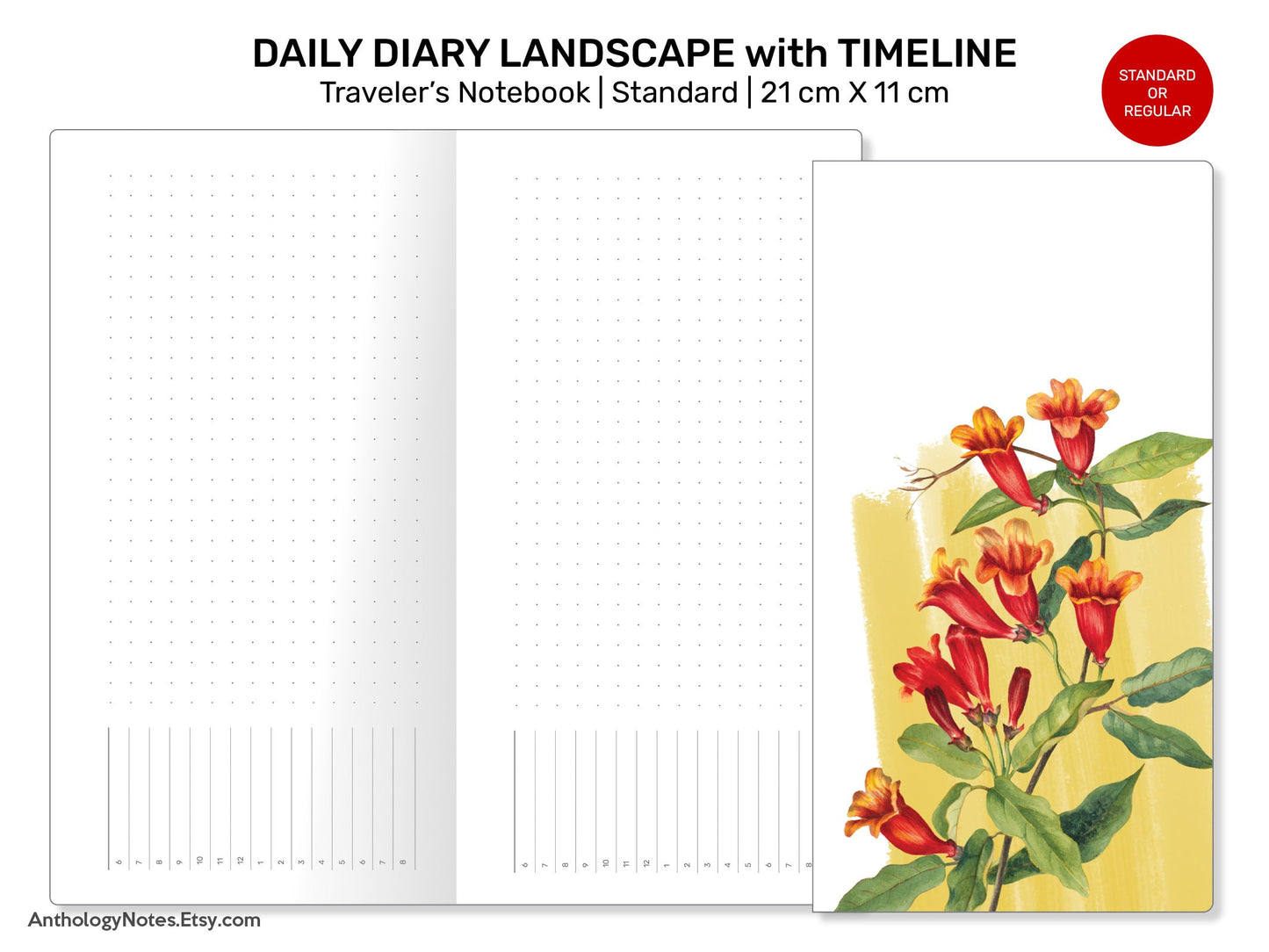 Daily DIARY Landscape TN Standard Printable Minimalist Refill Insert