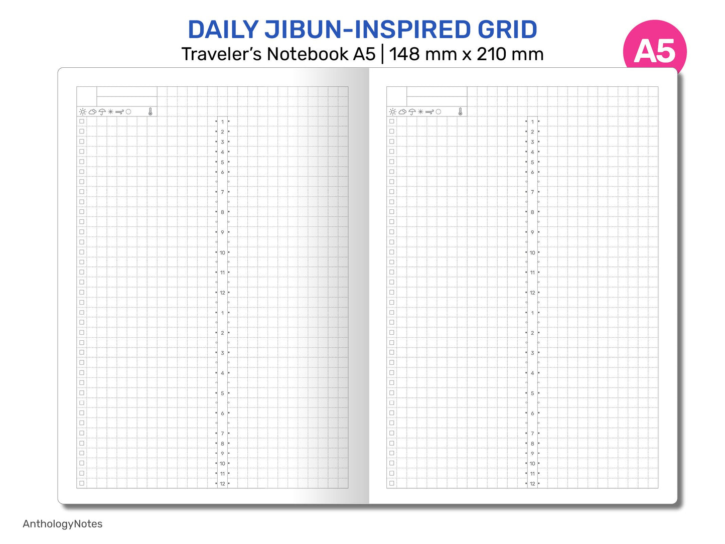 A5 Daily JIBUN-Inspired Daily Traveler's Notebook Printable Refill Insert A522-009
