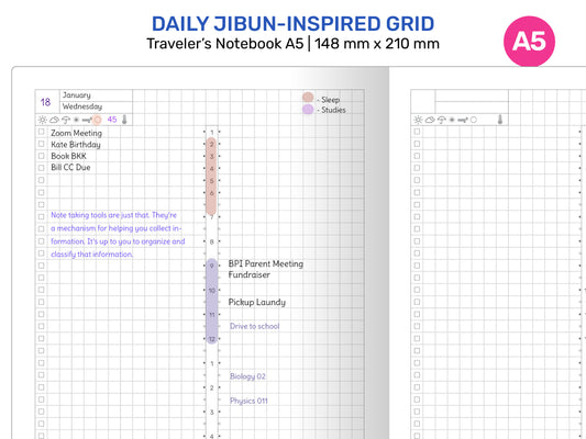 A5 Daily JIBUN-Inspired Daily Traveler's Notebook Printable Refill Insert A522-009