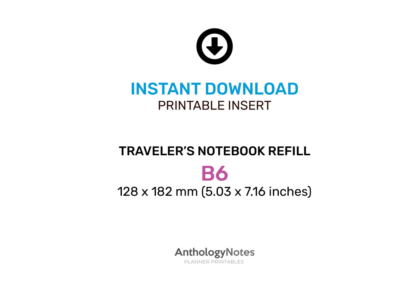 B6 Daily JIBUN-Inspired Printable Traveler's Notebook Insert Minimalist GRID B6033