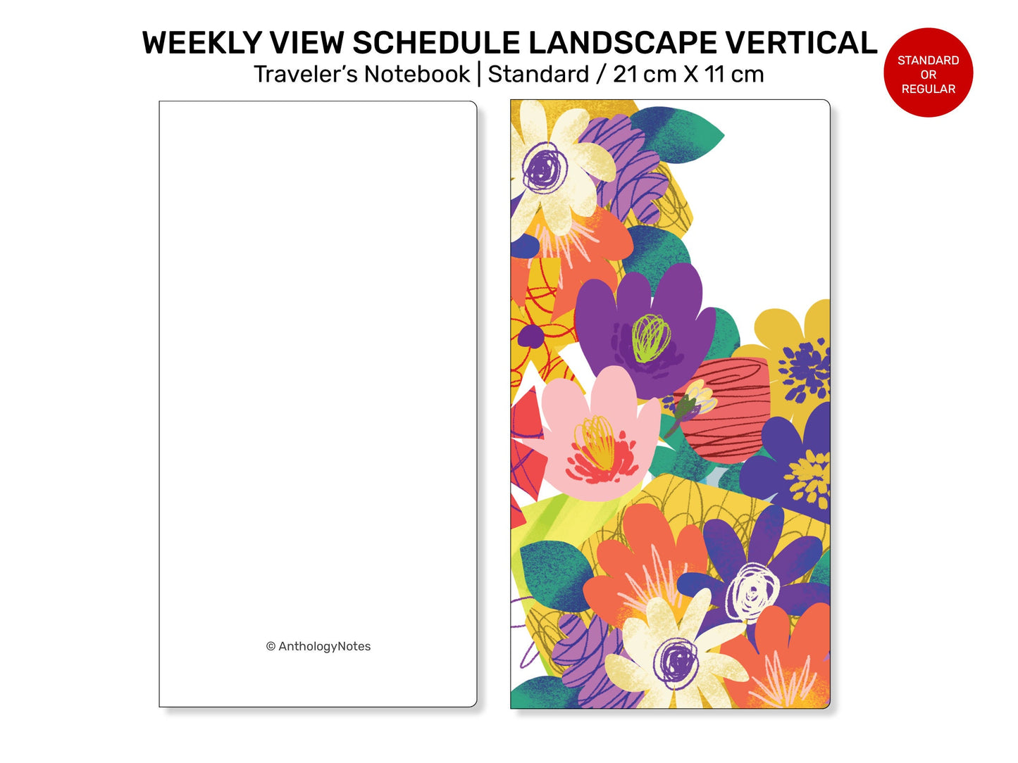 Standard TN Weekly LANDSCAPE - VERTICAL Format Printable Refill Traveler's Notebook  RTN022-010
