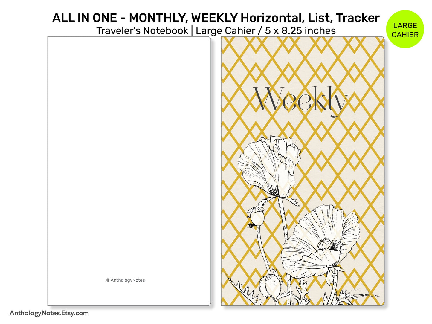 CAHIER TN Weekly GRID Insert Traveler's Notebook Vertical Wo4P Printable Planner with Tracker MCL003