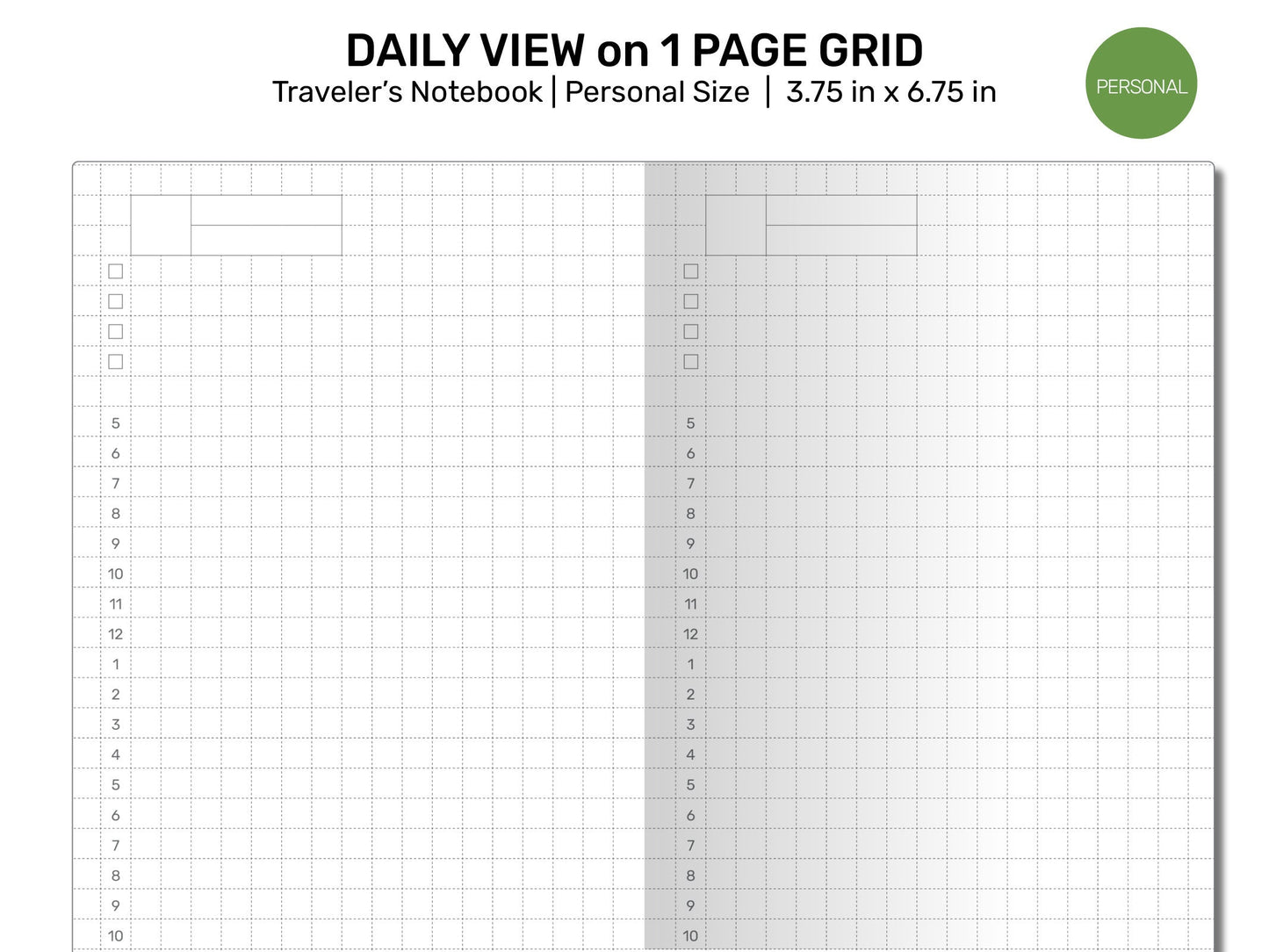 Personal Size TN GRID Daily View Do1P Printable Refill Traveler's Notebook Insert Minimalist Functional