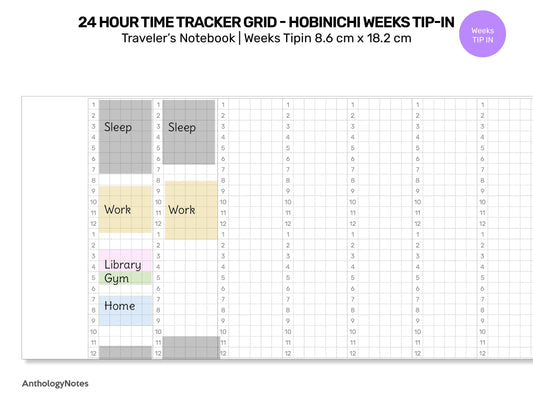 24 Hour Timetracker GRID - Hobonichi Weeks Printable Tip In