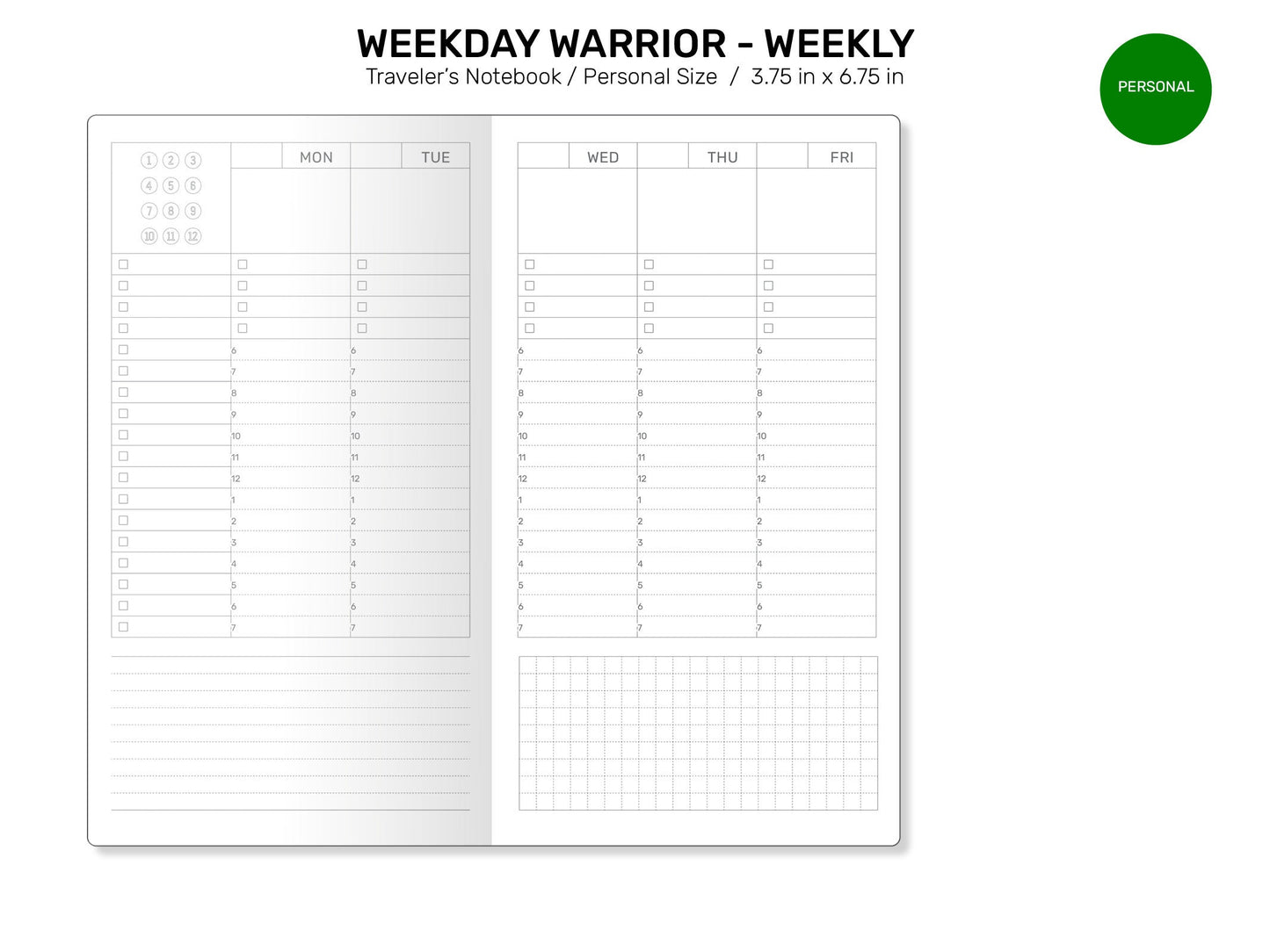 TN Personal Size WEEKDAY Warrior - Weekly Monday to Friday Printable TN Insert