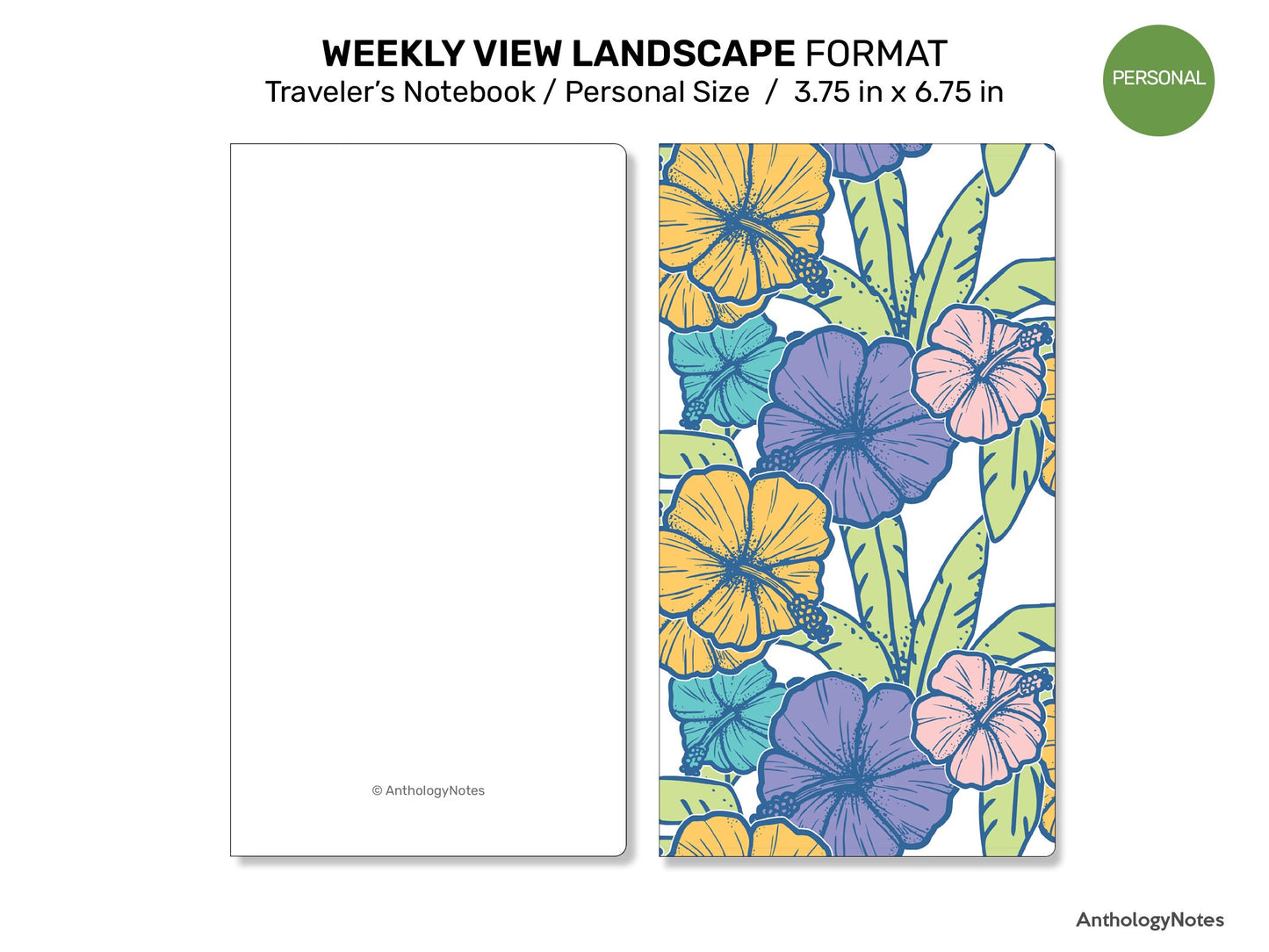 TN Personal Weekly LANDSCAPE FORMAT Undated Wo2P Printable Traveler's Notebook Insert