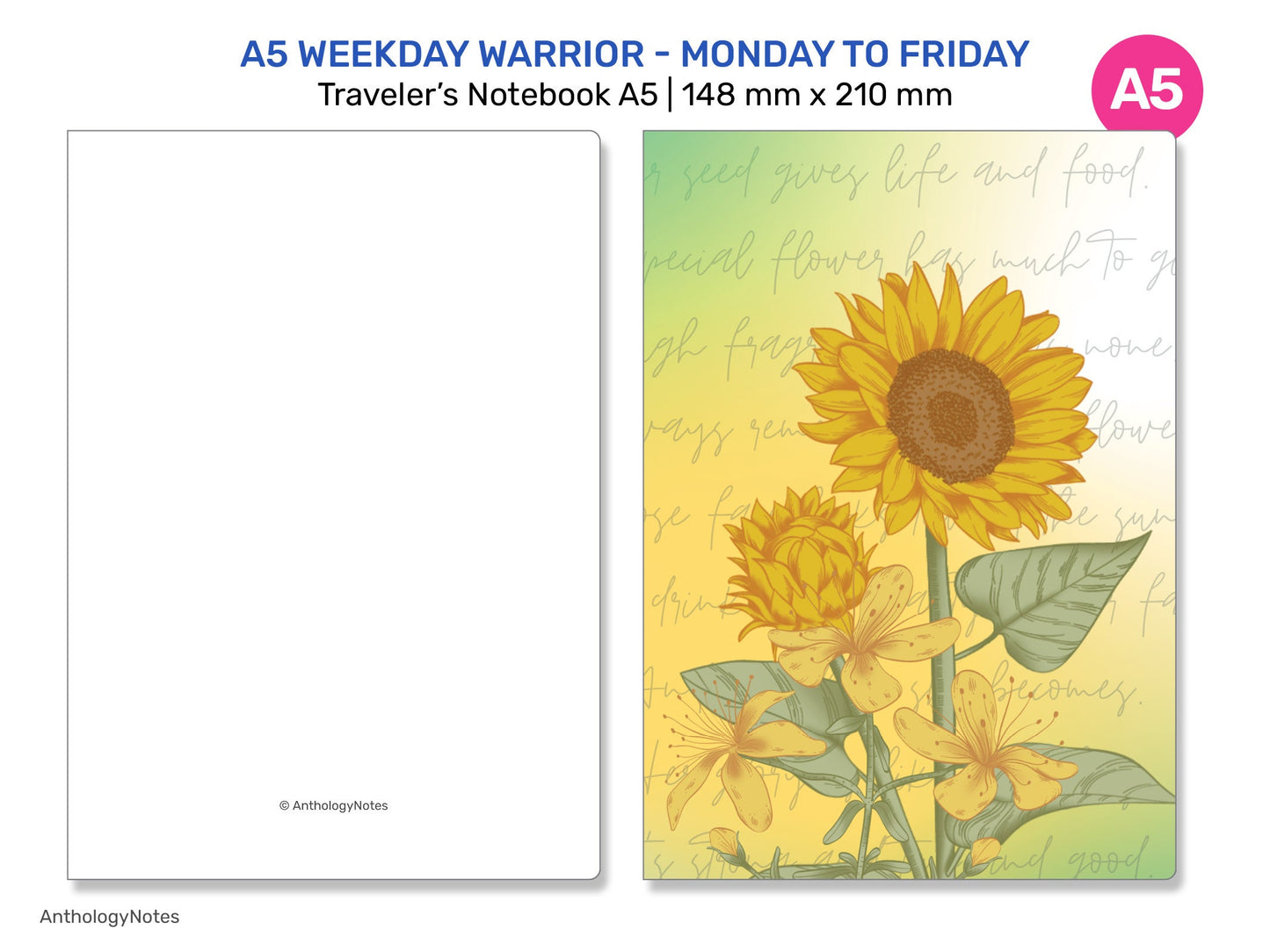 TN A5 WEEKDAY Warrior Vertical Printable Insert Refill for Traveler's Notebook Standard | Monday to Friday Only
