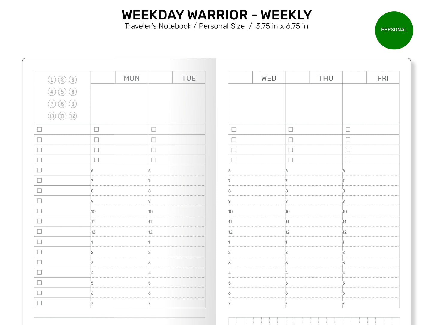 TN Personal Size WEEKDAY Warrior - Weekly Monday to Friday Printable TN Insert