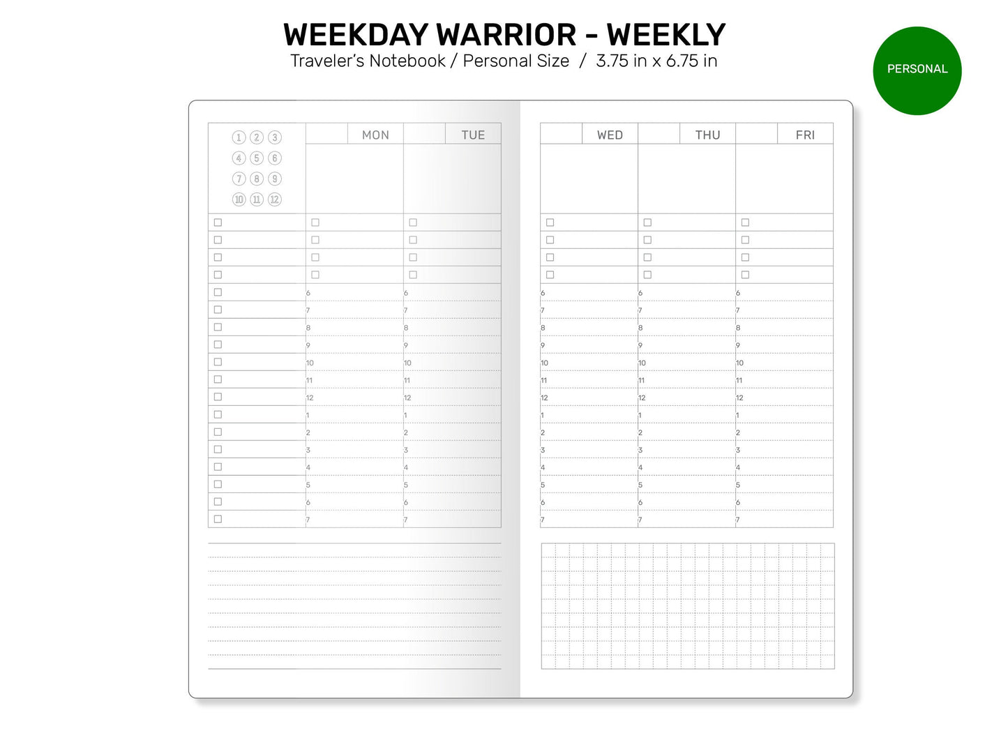 TN Personal Size WEEKDAY Warrior - Weekly Monday to Friday Printable TN Insert