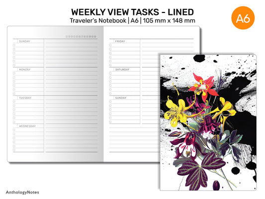 A6 TN Weekly Horizontal Task List Lined Printable Traveler's Notebook Refill Insert Minimalist