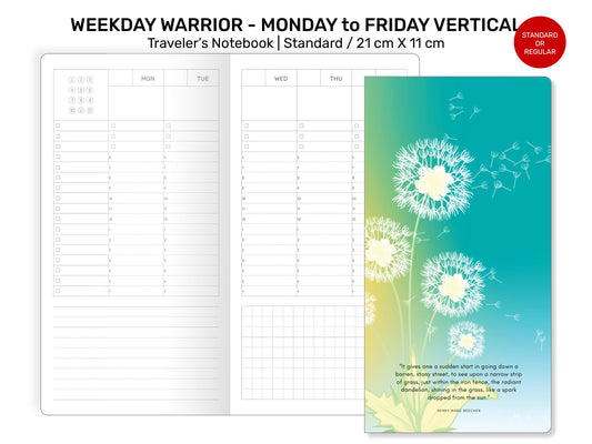 TN WEEKDAY Warrior Vertical Printable Insert Refill for Traveler's Notebook Standard | Monday to Friday Only |  RTN22-012