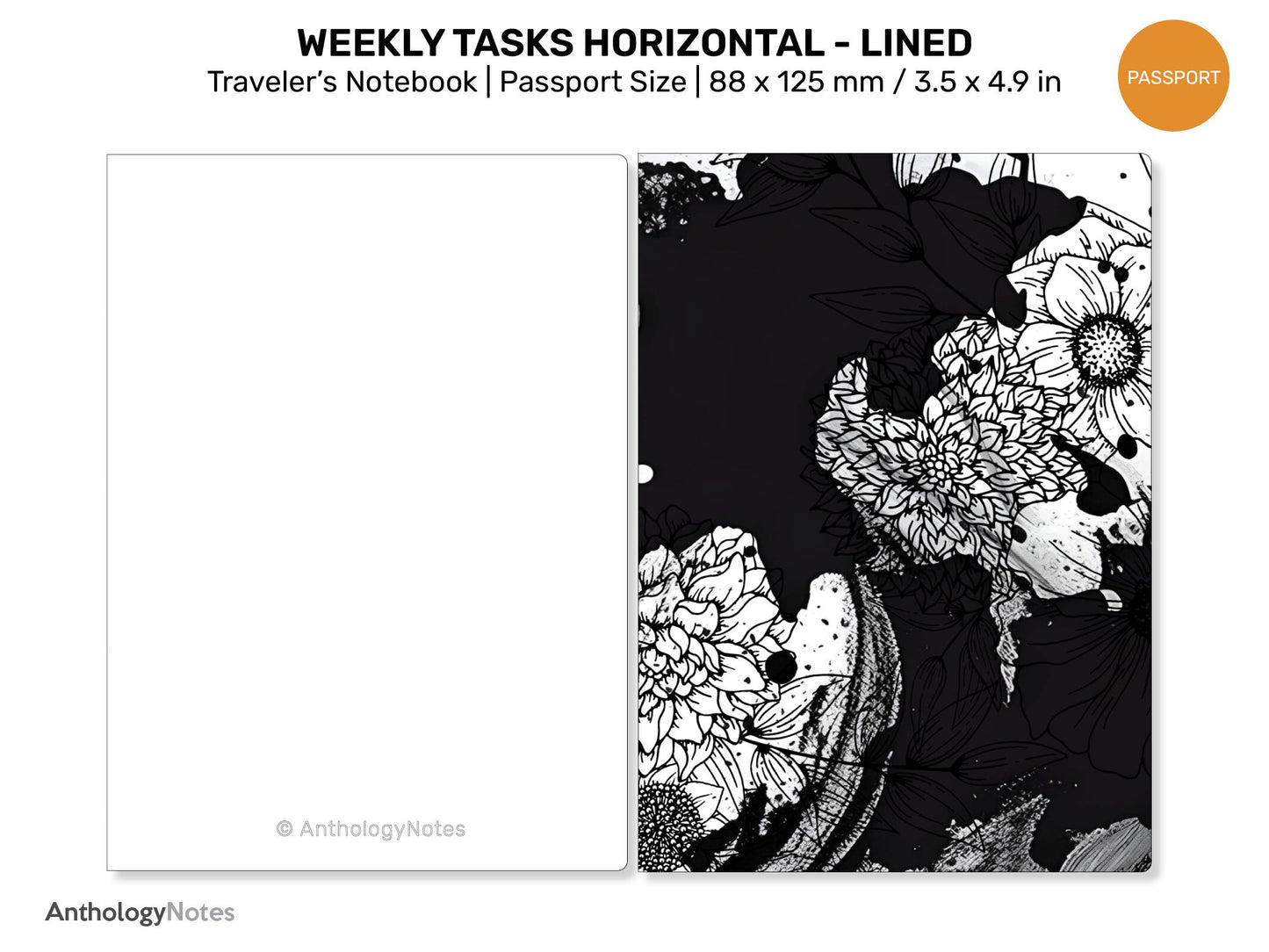 TN PASSPORT Weekly Horizontal Tasks List & Notes Lined Printable Refill Traveler's Notebook PP22-007