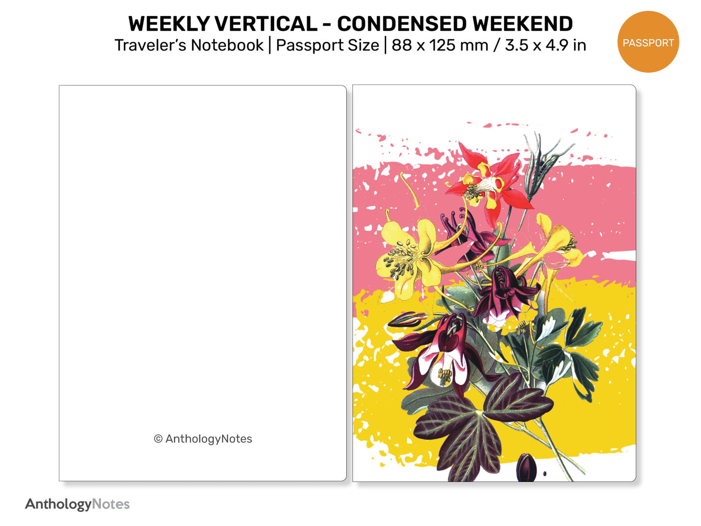 TN Passport Weekly Vertical Consensed Weekend LINED Printable Insert Refill Minimalist
