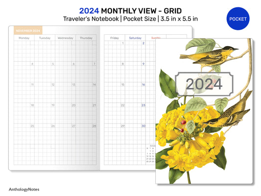 2024 POCKET Monthly GRID Traveler's Notebook Printable Insert