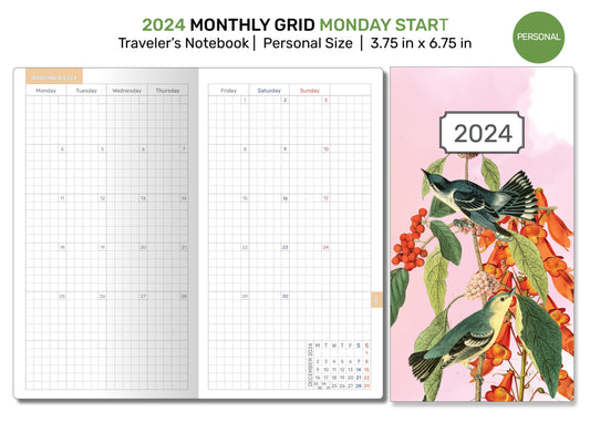 2024 Monthly GRID Personal Traveler's Notebook Printable Insert Mo2P