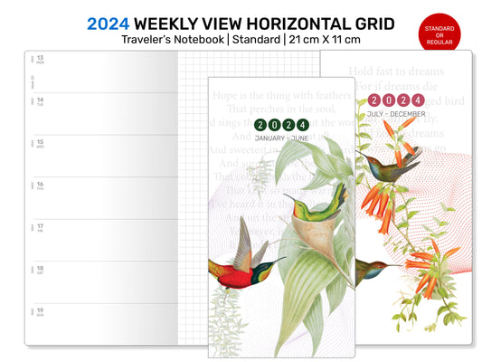 2024 Traveler's Notebook WEEKLY Printable Insert Standard Size Wo1P Horizontal GRID DSTN001