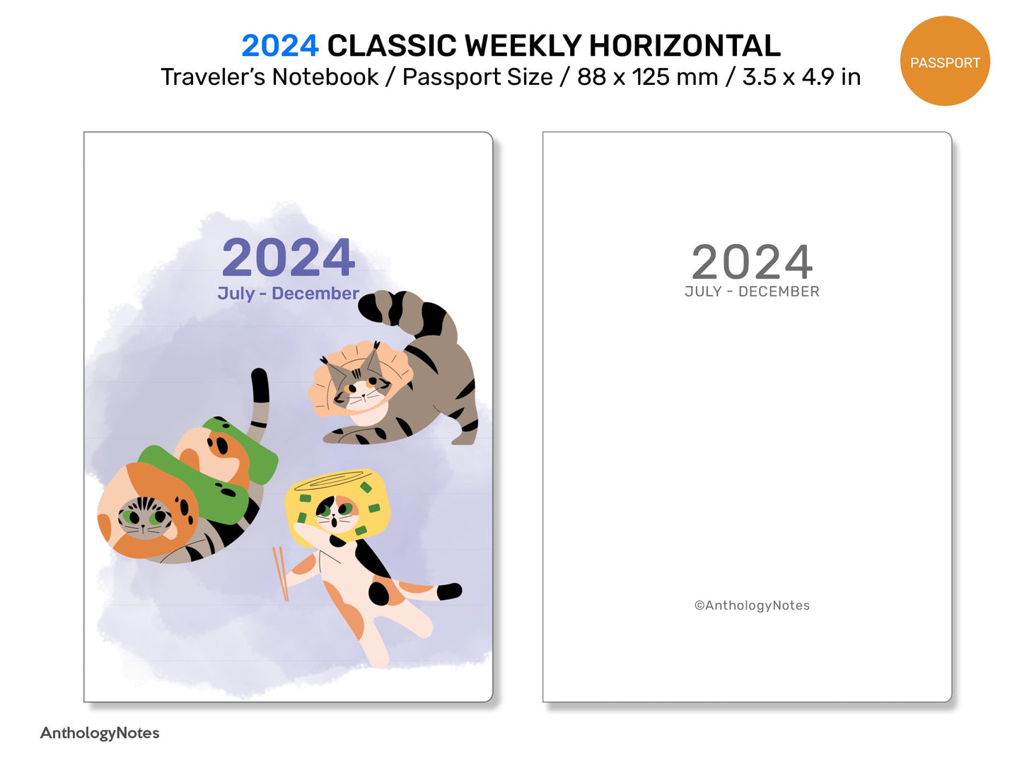 PASSPORT 2024 Diary Traveler's Notebook Printable WEEKLY View Horizontal Wo2P Minimalist DPP01