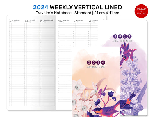 2024 Standard TN  WEEKLY Vertical Printable Dated Traveler's Notebook Printable Insert DSTN004