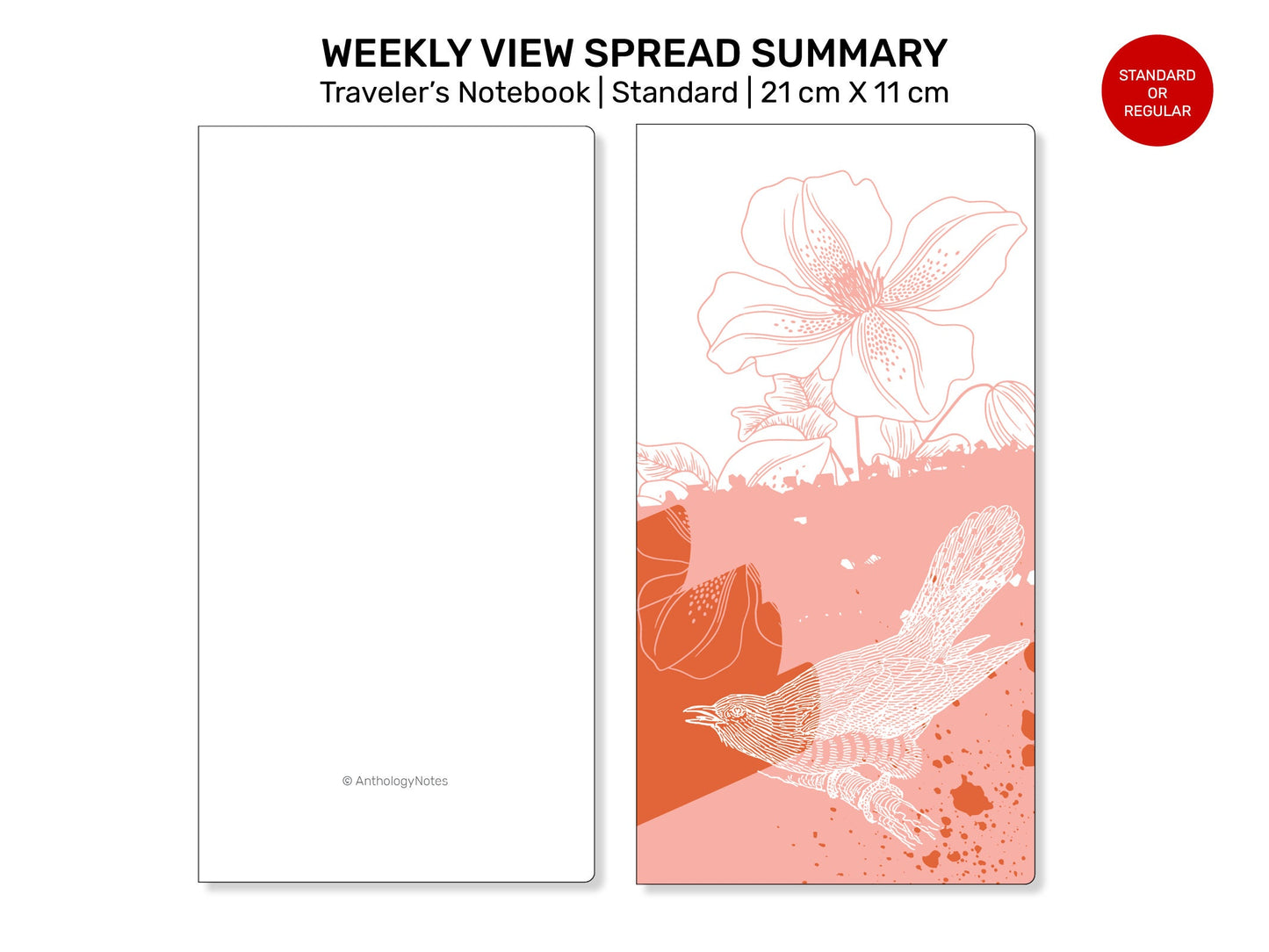 WEEKLY VIEW Summary Traveler's Notebook Traveler's Notebook Refill Printable Insert, Tracker, Standard Size, To Do List, Appointments
