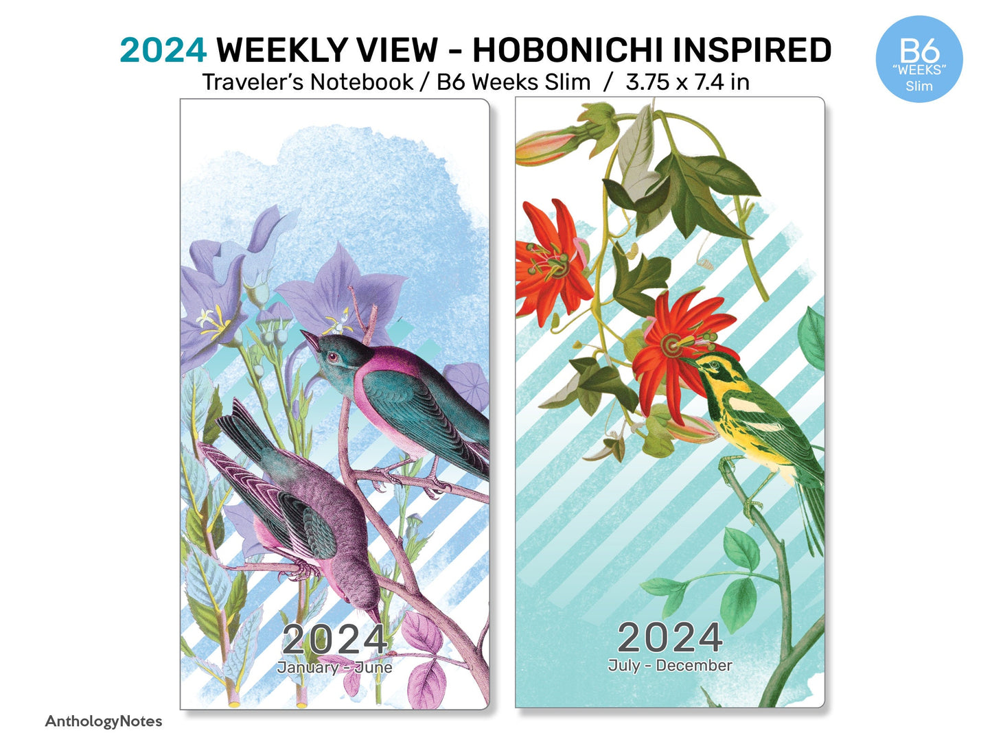 2024 WEEKS Slim Weekly Horizontal Hobonichi Weeks Inspired Traveler's Notebook Printable Insert