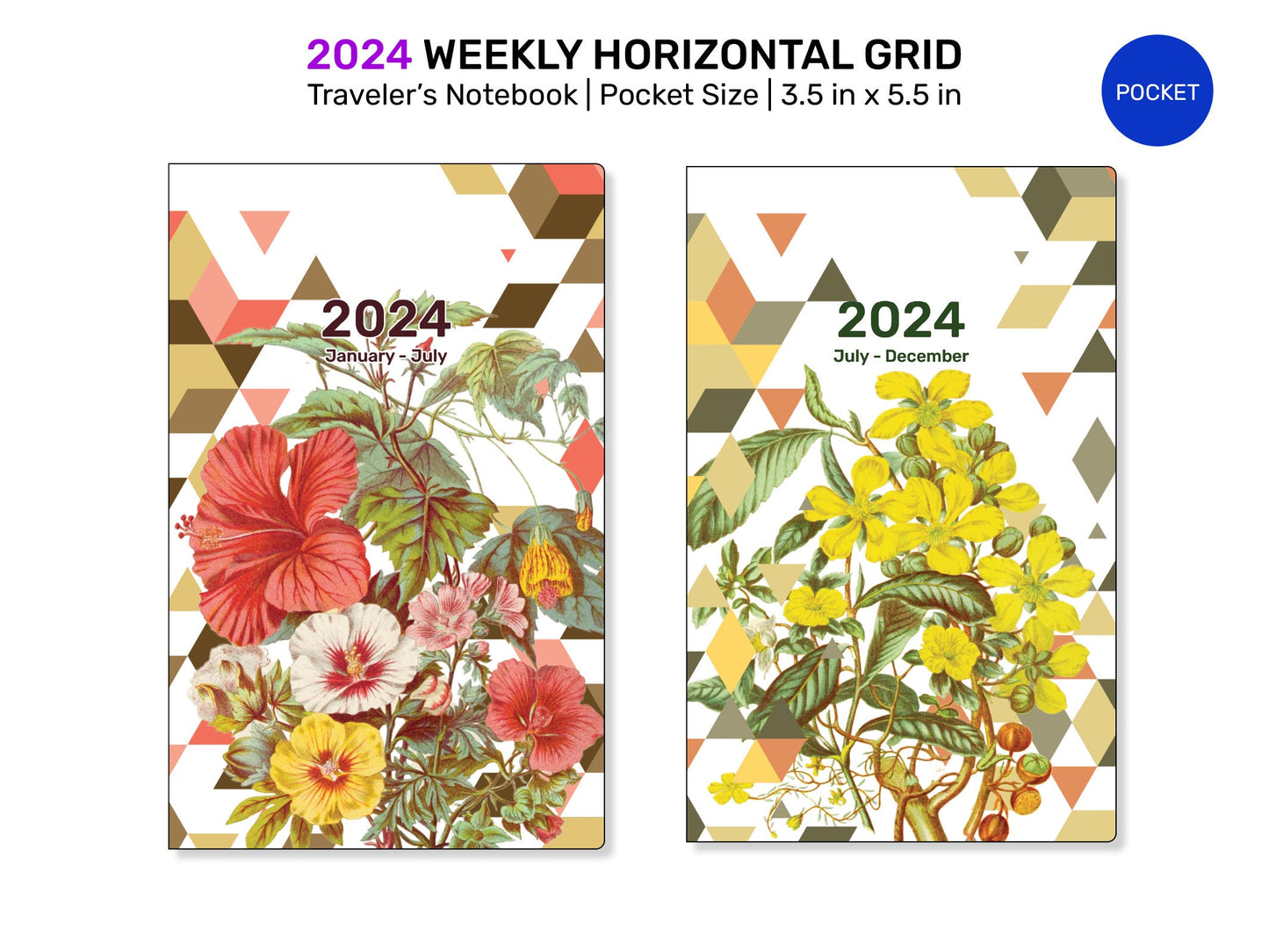 2024 TN POCKET WEEKLY Horizontal Grid Insert Traveler's Notebook Insert Wo1P Minimalist