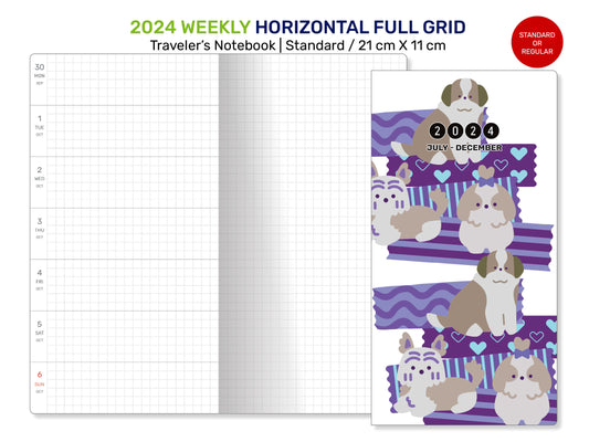 2024 TN Standard WEEKLY Full GRID Printable Insert Wo2P Horizontal | Minimalist  DSTN22-001