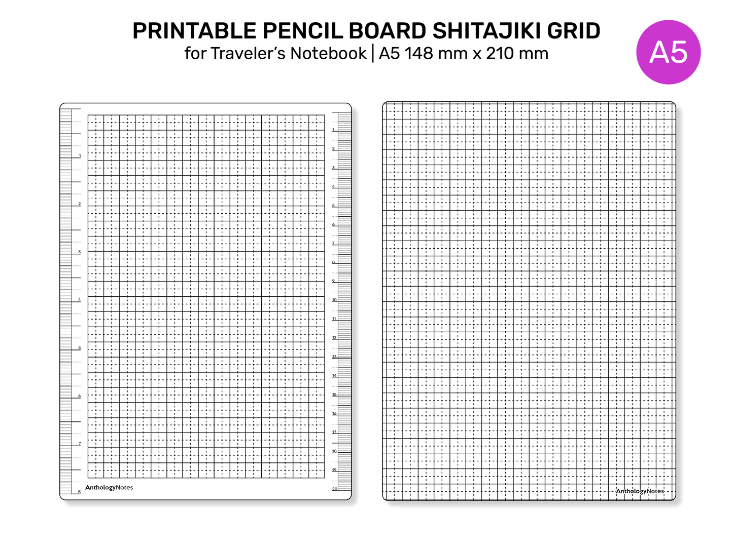 Printable A5 PENCIL BOARD for Standard Traveler's Notebook GRID Shitajiki 下敷き