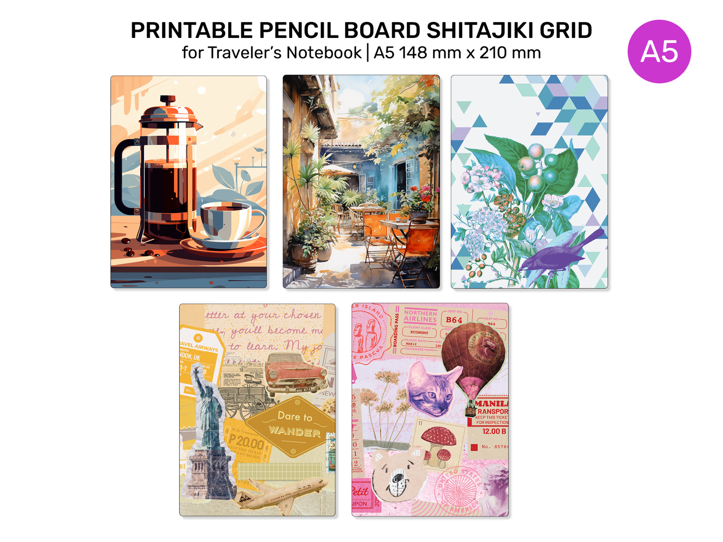 Printable A5 PENCIL BOARD for Standard Traveler's Notebook GRID Shitajiki 下敷き