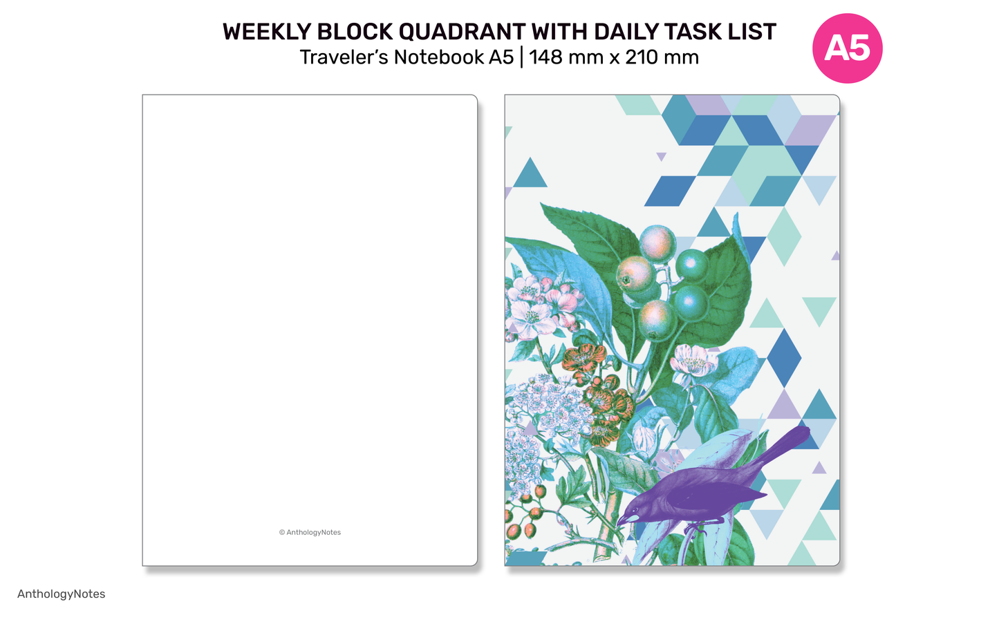 A5 Weekly Planner TN Block with Daily Task List Dotgrid Traveler's Notebook Printable Refill Insert - A522-019