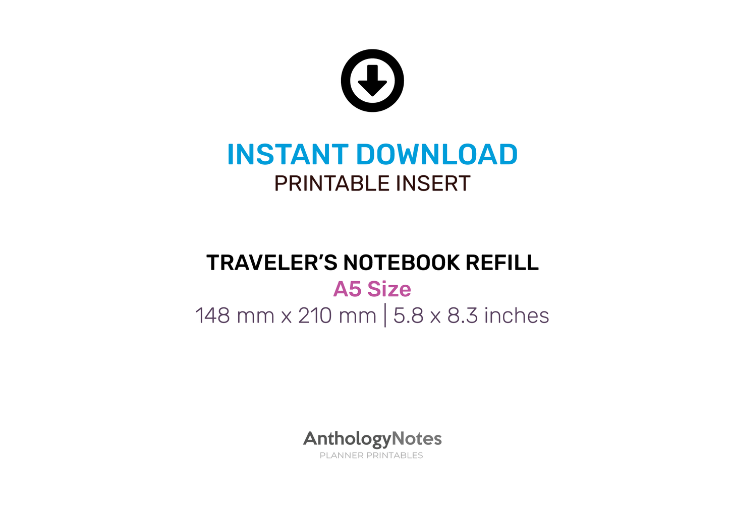 A5 Traveler's Notebook BU JO Format Bundle Set - Grid, Blank, Dot Grid, Blank - Printable Insert BA5001-Bujo