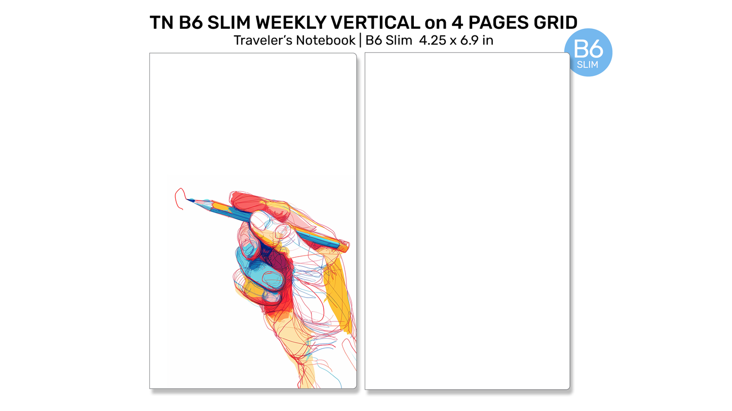 TN B6 Slim Weekly VERTICAL GRID Traveler's Notebook Wo4P Minimalist Functional Insert Monday or Sunday Start B6SL22002