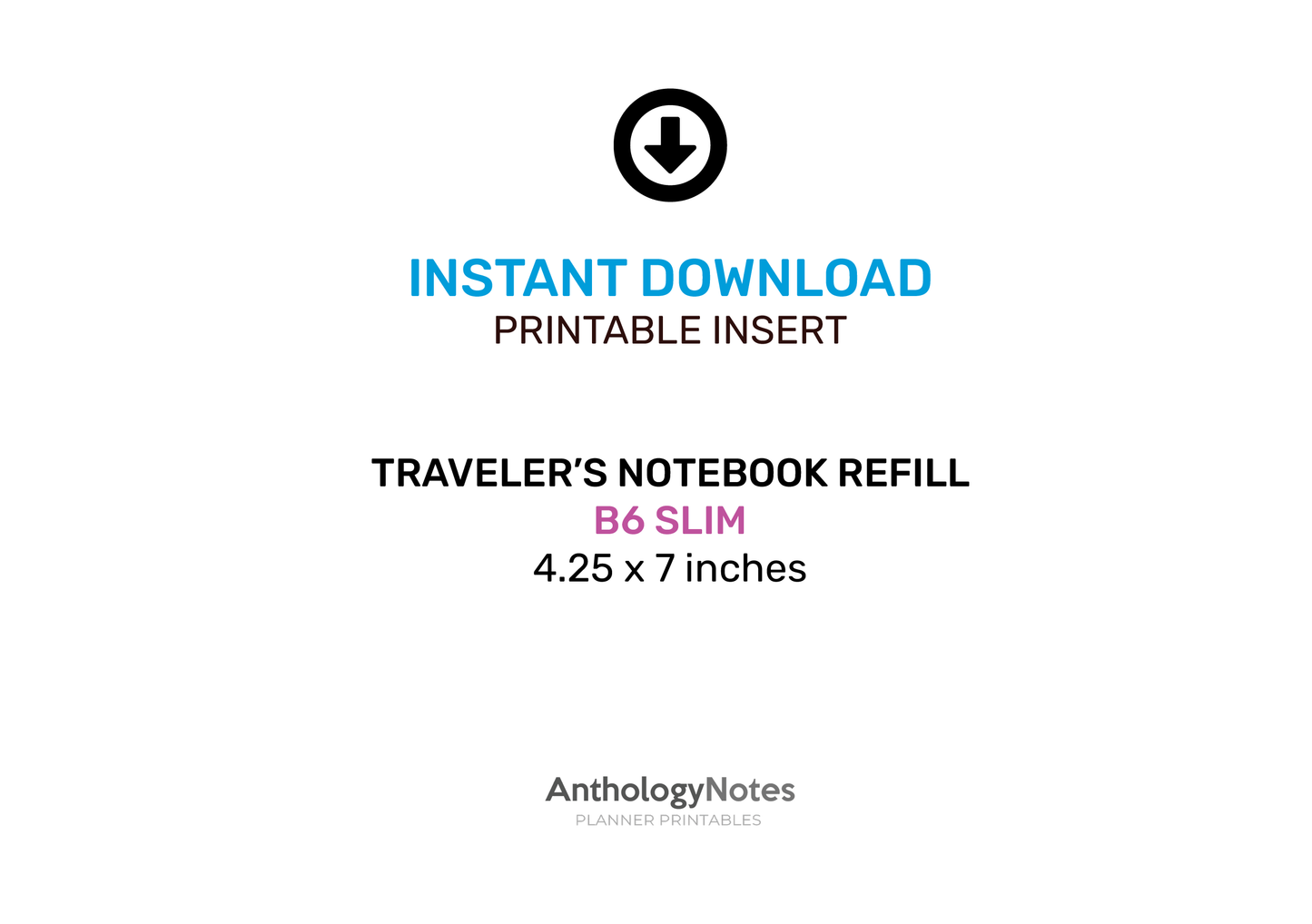 TN B6 SLIM Password Manager Printable Insert Traveler's Notebook PDF - Grid Minimalist