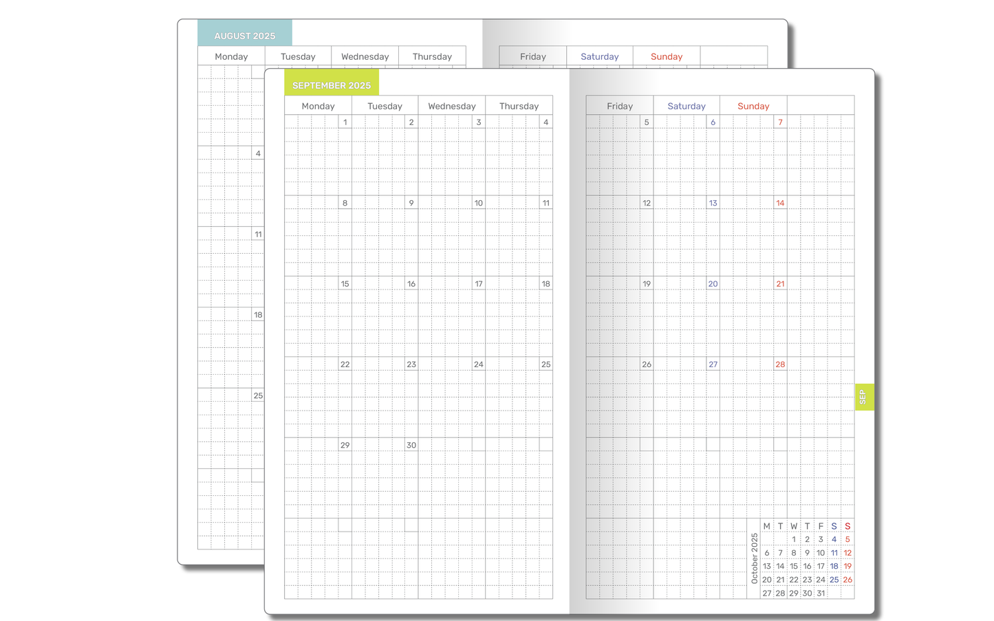 2025 Monthly Planner TN Personal Traveler's Notebook GRID Printable Insert, Minimalist Mo2P, Month on 2 Pages, DPER001-2025