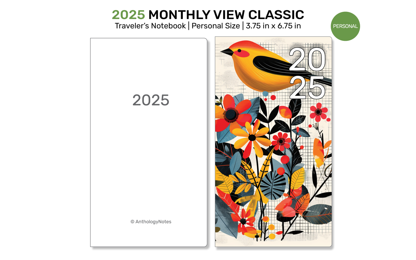 2025 TN Personal Classic Monthly View Printable Traveler's Notebook - Planner Insert DP22-005